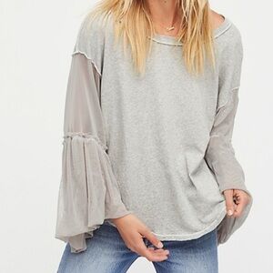 Free People Gray Blouse with Sheer Sleeves
